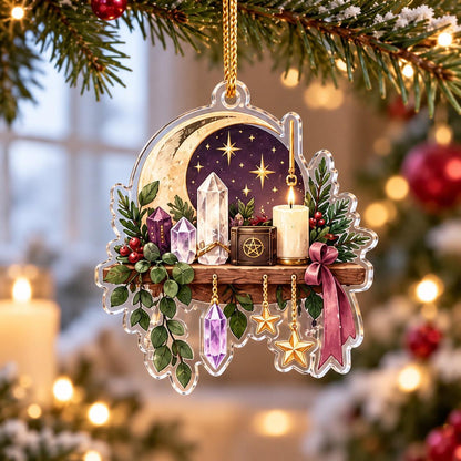 Crystal Witch Yule Charms Acrylic Ornament Set – Pagan Christmas Decor – Crystal Altar Shelf ornament
