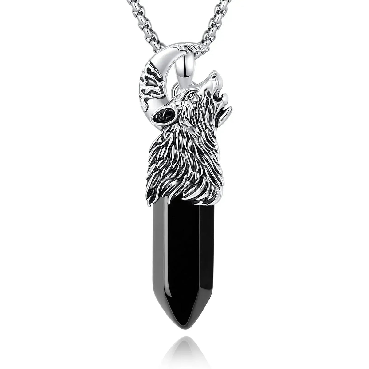Wolf moon crystal necklace presented in a gift box