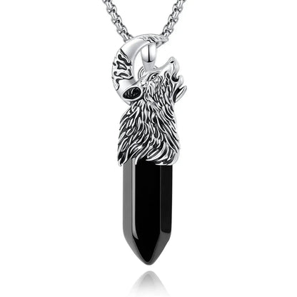 Wolf moon crystal necklace presented in a gift box