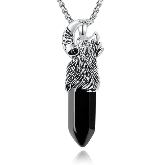 Wolf moon crystal necklace presented in a gift box