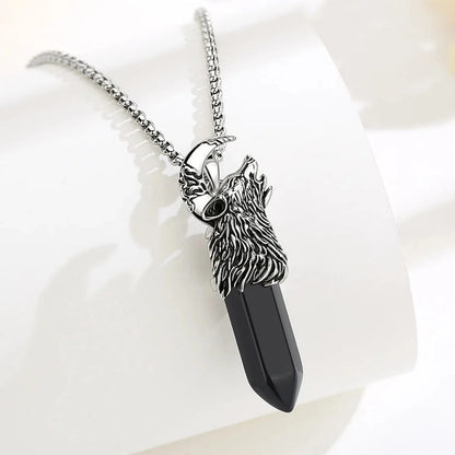 Faceted amethyst crystal point on the wolf moon necklace