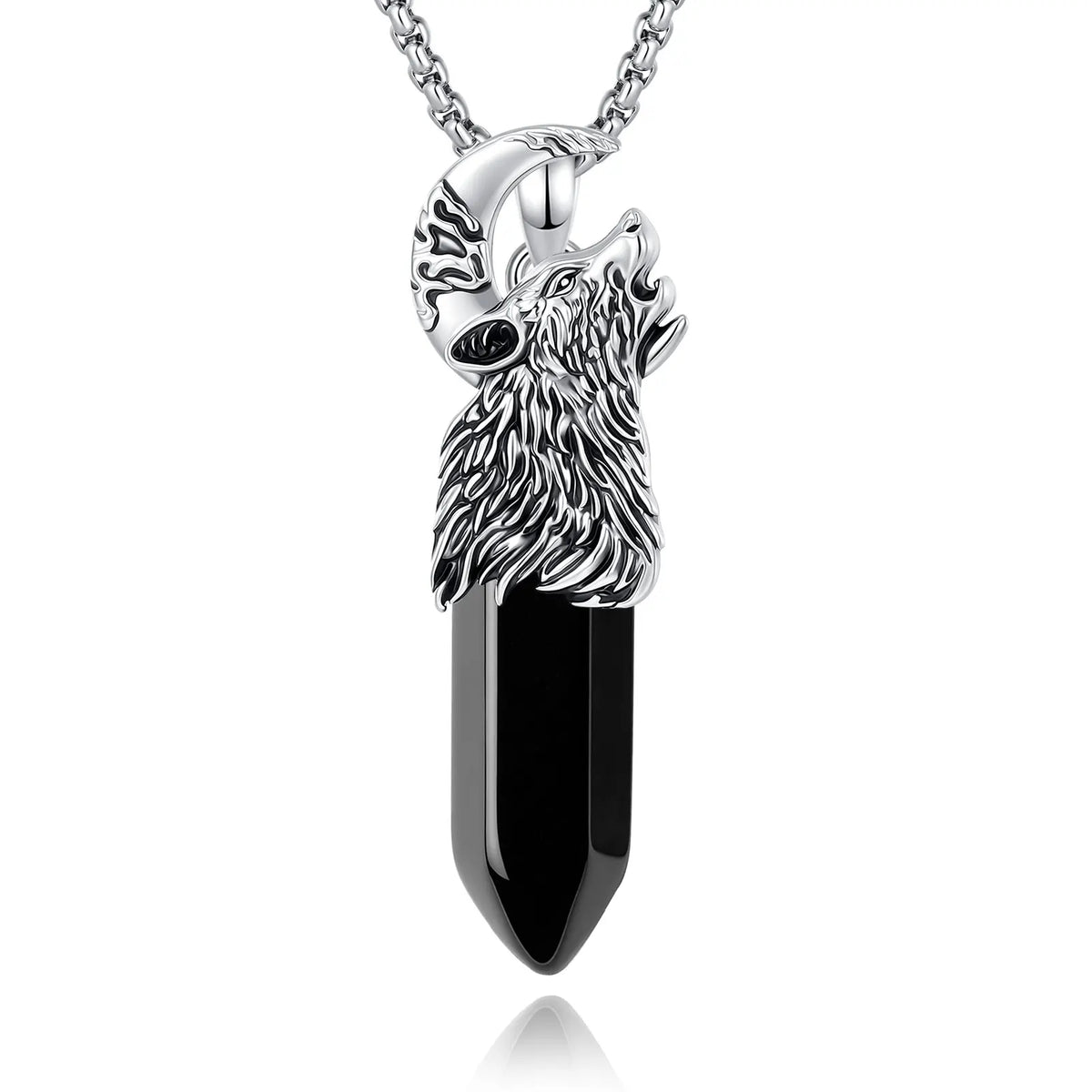 Wolf moon crystal necklace presented in a gift box