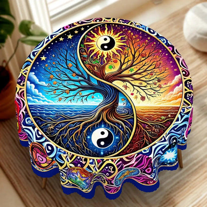 Bohemian Yin-Yang Tree of Life Tablecloth for Pagan Home Decor-MoonChildWorld