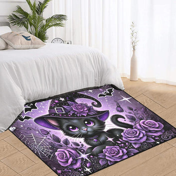 Cute Black Cat Gothic Area Rug Spooky Cat Carpet for Halloween-MoonChildWorld