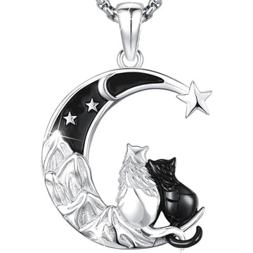 Cute Cats Necklace 925 Sterling Silver Magic Moon Cat Necklace Witchy Jewelry-MoonChildWorld