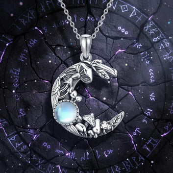 Cute Female Crystal White Moon Stone Mushroom Pendant Necklace Vintage Silver Color Wedding Jewelry For Women-MoonChildWorld