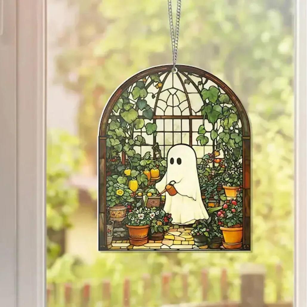 Cute Ghost Acrylic Window Hanging Arched Suncatcher Halloween Wall Decoration-MoonChildWorld
