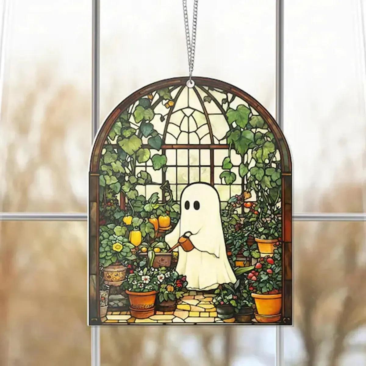Cute Ghost Acrylic Window Hanging Arched Suncatcher Halloween Wall Decoration-MoonChildWorld