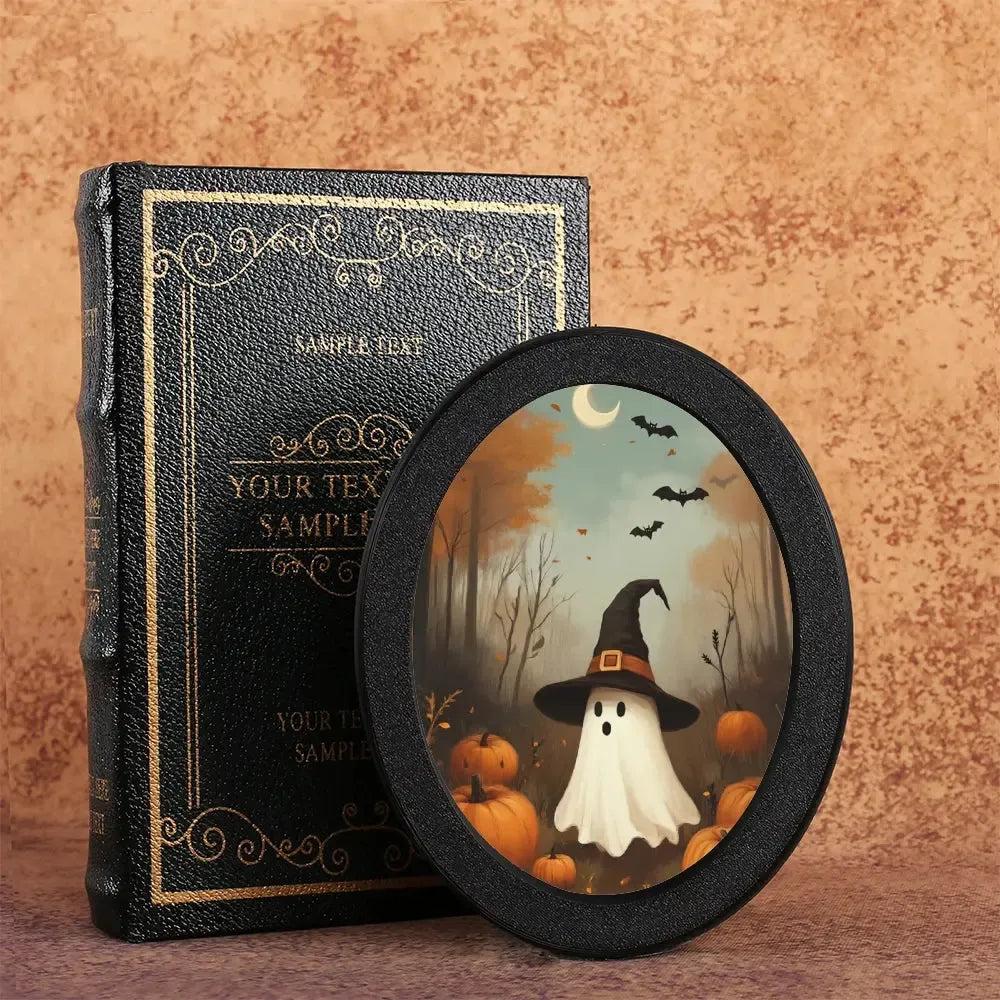 Cute Ghost Witch Wooden Oval Frame - Gothic Oval Wall Art - Halloween Wall Decoration-MoonChildWorld