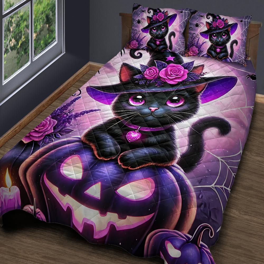 Cute Kitten Witchy Cat Quilt Bedding Set for Halloween-MoonChildWorld