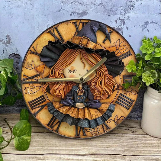 Cute Witch Wall Clock for Halloween Decorations-MoonChildWorld