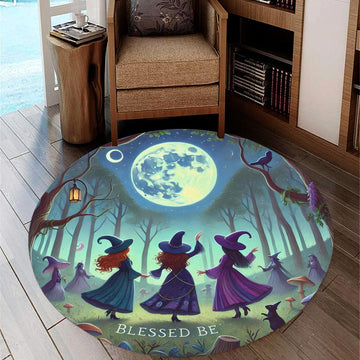 Dancing Witches Round Rug Moonlit Witch Carpet for Wicca Home Decor-MoonChildWorld