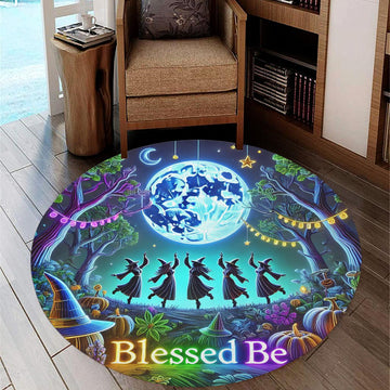 Dancing Witches Round Rug Moonlit Witch Carpet for Wicca Home Decor-MoonChildWorld
