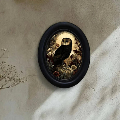 Dark Academia Style Floral Owl Wall Decoration Gothic Owl Black Oval Frame Witch Home Decoration-MoonChildWorld