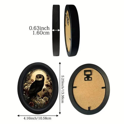 Dark Academia Style Floral Owl Wall Decoration Gothic Owl Black Oval Frame Witch Home Decoration-MoonChildWorld