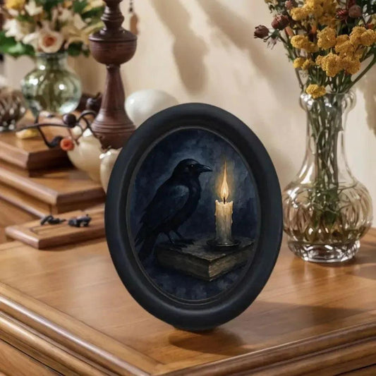 Dark Academia Style Gothic Crow Wall Decoration Witchy Raven Black Oval Frame Halloween Decor-MoonChildWorld
