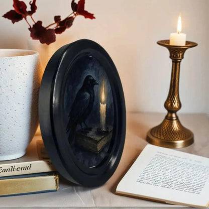 Dark Academia Style Gothic Crow Wall Decoration Witchy Raven Black Oval Frame Halloween Decor-MoonChildWorld