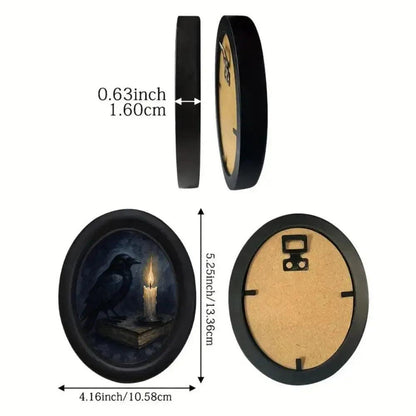 Dark Academia Style Gothic Crow Wall Decoration Witchy Raven Black Oval Frame Halloween Decor-MoonChildWorld