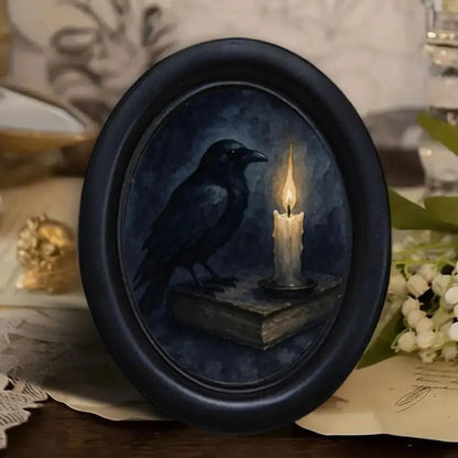 Dark Academia Style Gothic Crow Wall Decoration Witchy Raven Black Oval Frame Halloween Decor-MoonChildWorld
