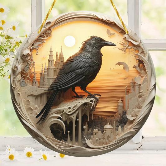 Dark Crow Acrylic Sign Black Raven Suncatcher Gothic Decor-MoonChildWorld