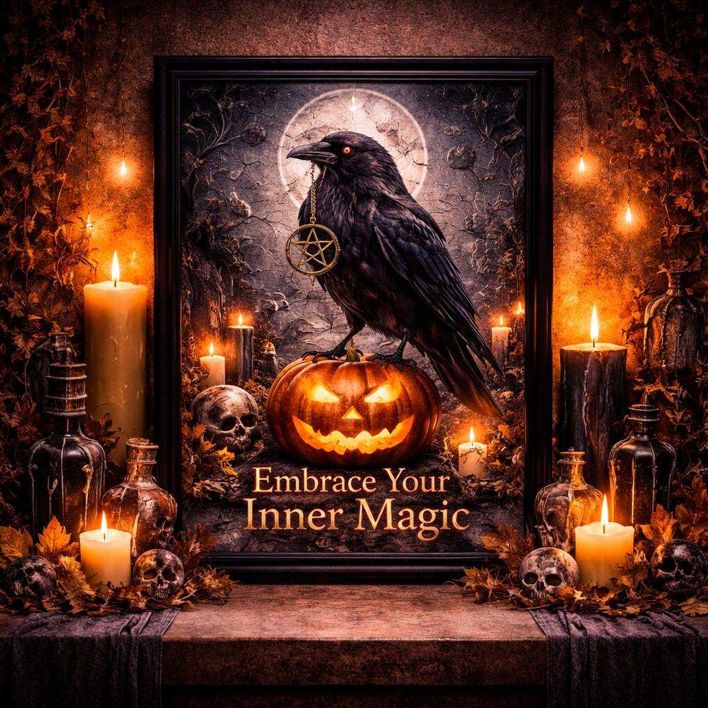 Dark Crow Black Framed Art Print - Halloween Gothic Raven Canvas Wall Art for Witch Home Decor-MoonChildWorld