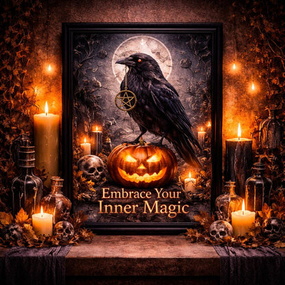 Dark Crow Black Framed Art Print - Halloween Gothic Raven Canvas Wall Art for Witch Home Decor-MoonChildWorld