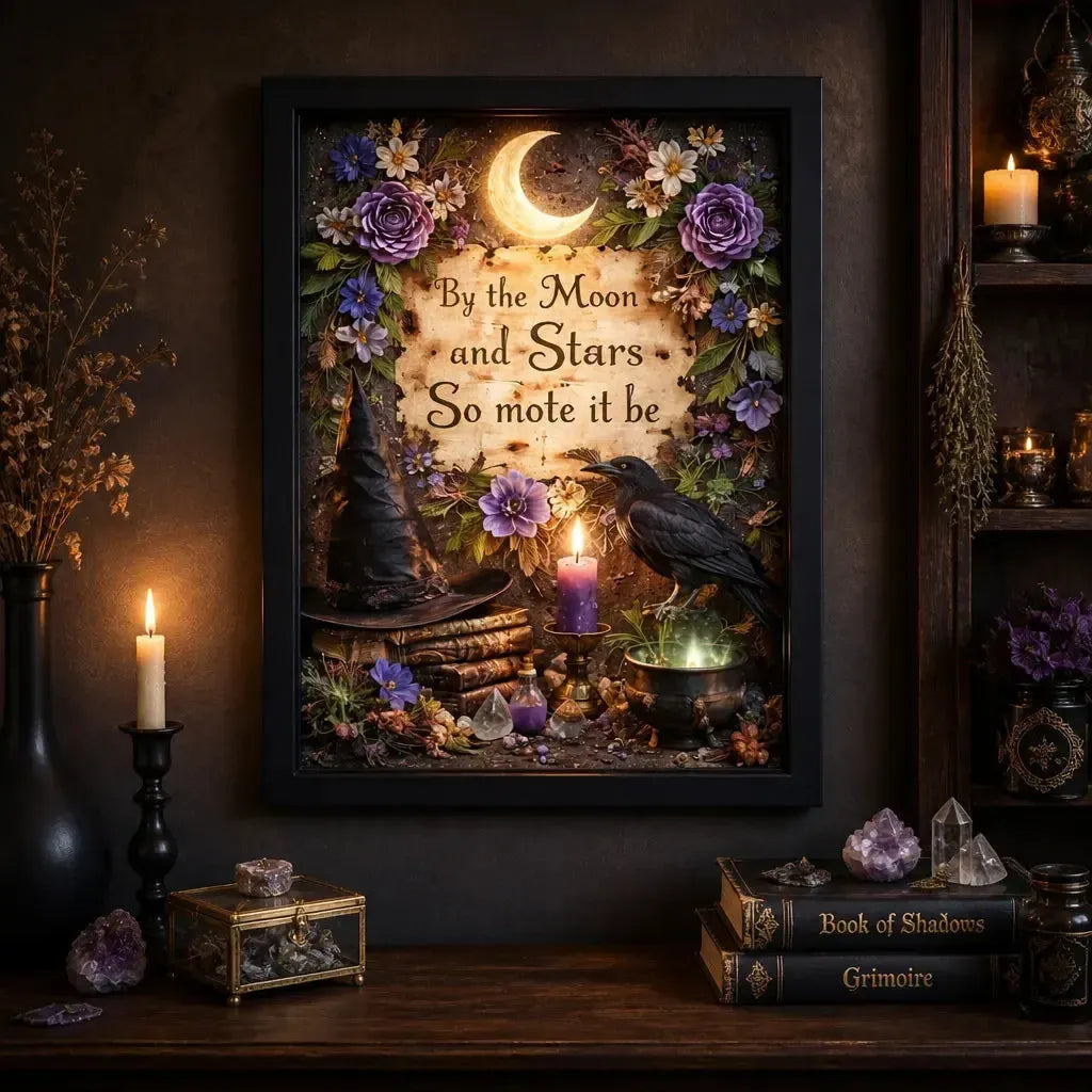 Dark Crow Canvas Wall Art - Black Framed Witchy Print for Mystic Home Decoration_mockup_2.webp