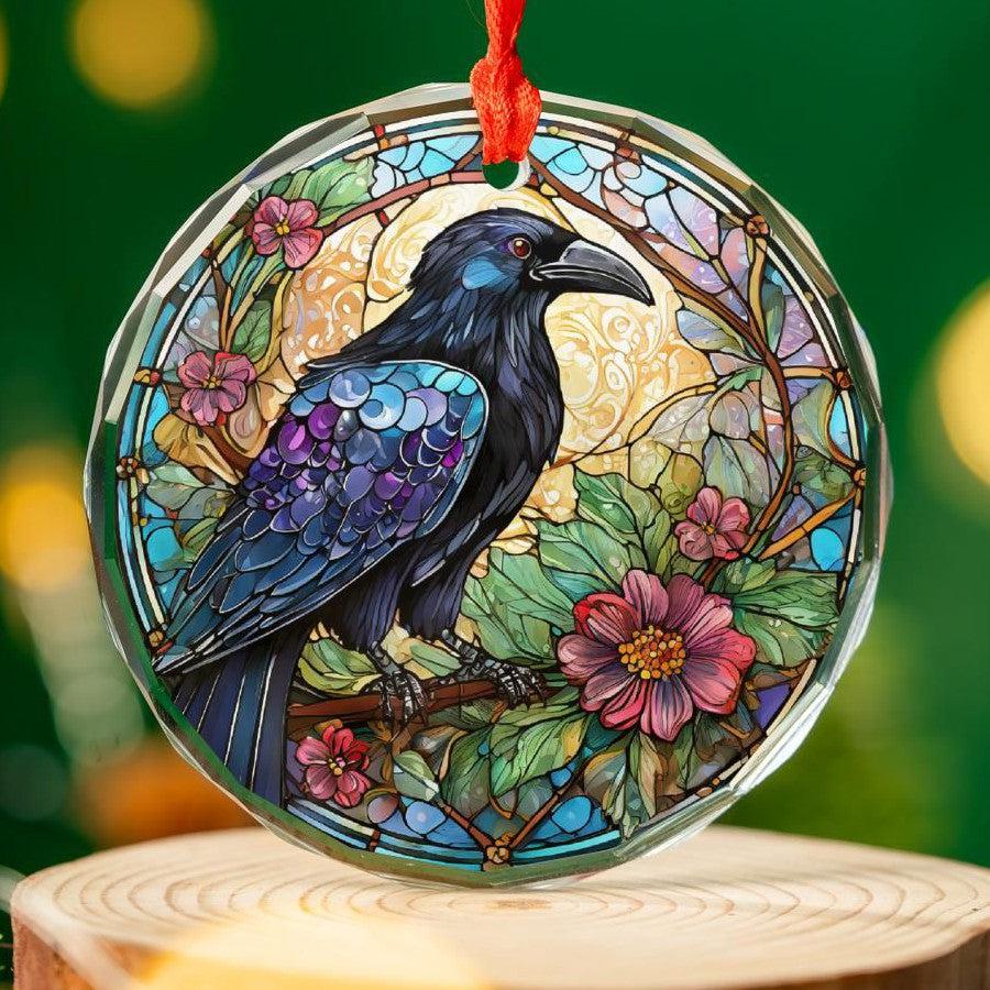 Dark Crow Glass Ornament Black Raven Christmas Tree Ornament-MoonChildWorld