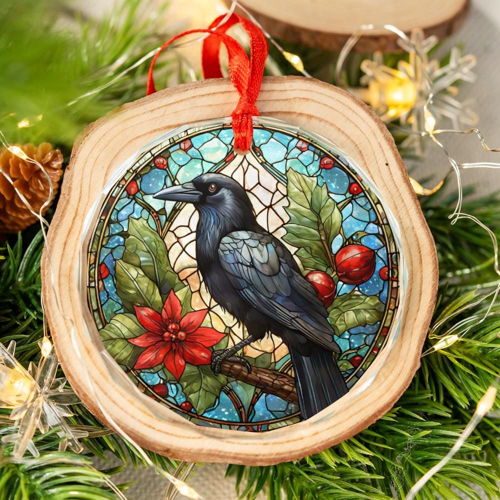 Dark Crow Glass Ornament Black Raven Gothic Christmas Tree Ornament-MoonChildWorld