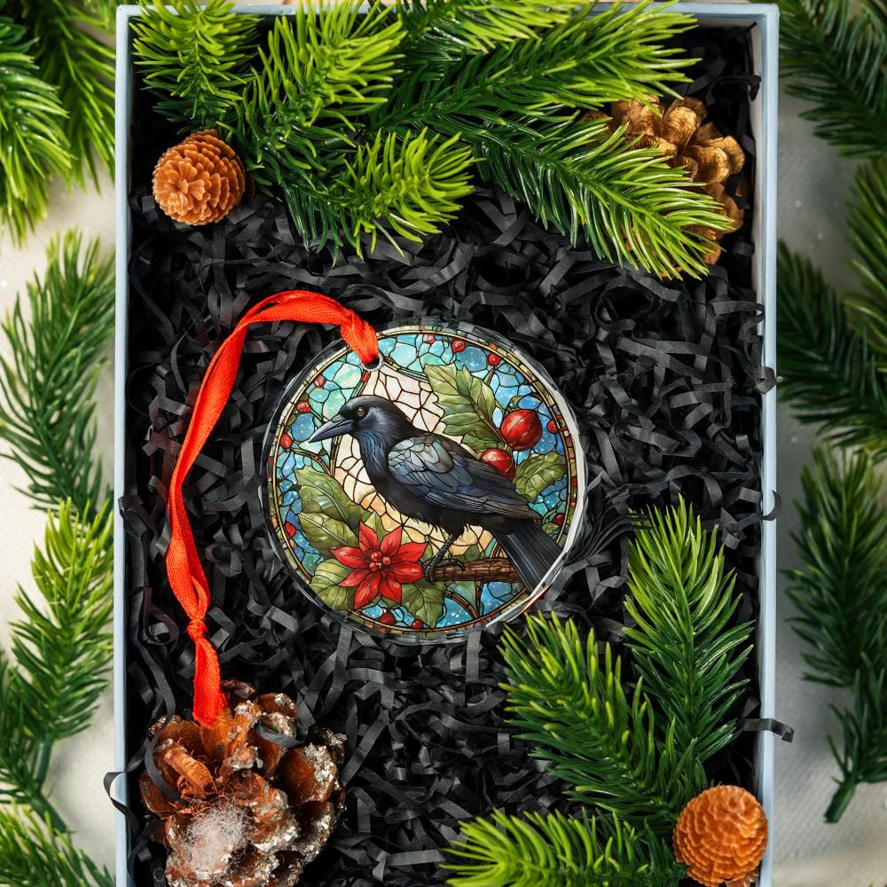 Dark Crow Glass Ornament Black Raven Gothic Christmas Tree Ornament-MoonChildWorld