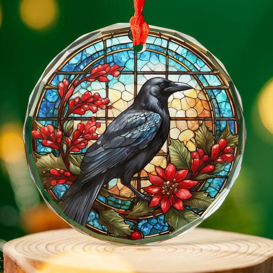 Dark Crow Glass Ornament Black Raven Gothic Christmas Tree Ornament-MoonChildWorld