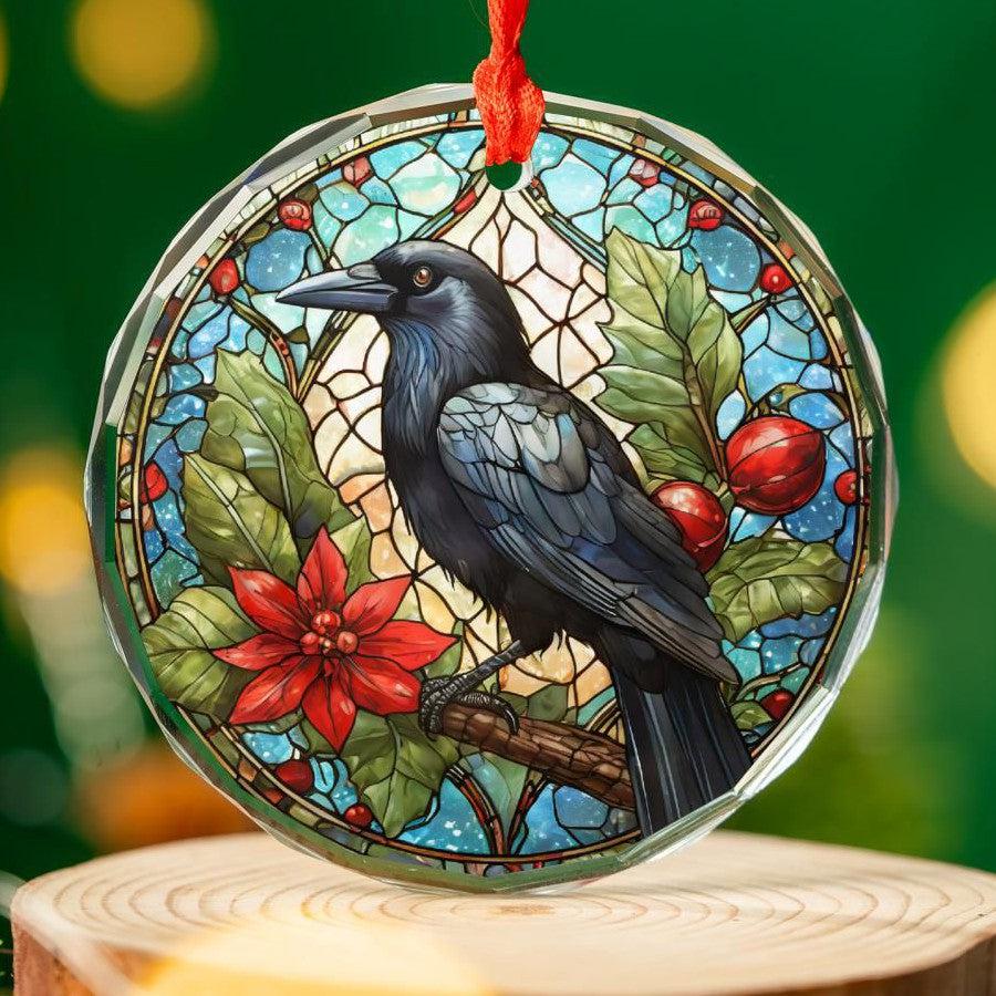 Dark Crow Glass Ornament Black Raven Gothic Christmas Tree Ornament-MoonChildWorld
