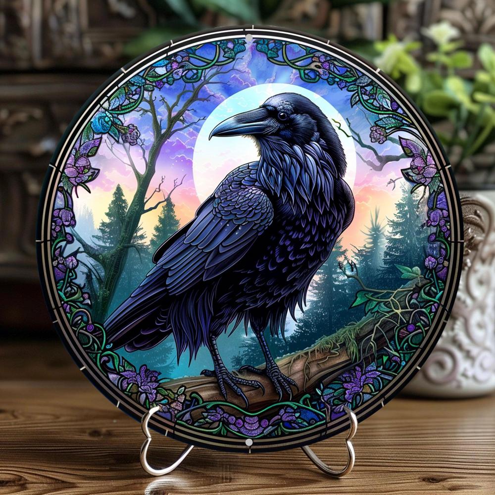 Dark Crow Metal Sign Black Raven Wall Sign Art-MoonChildWorld