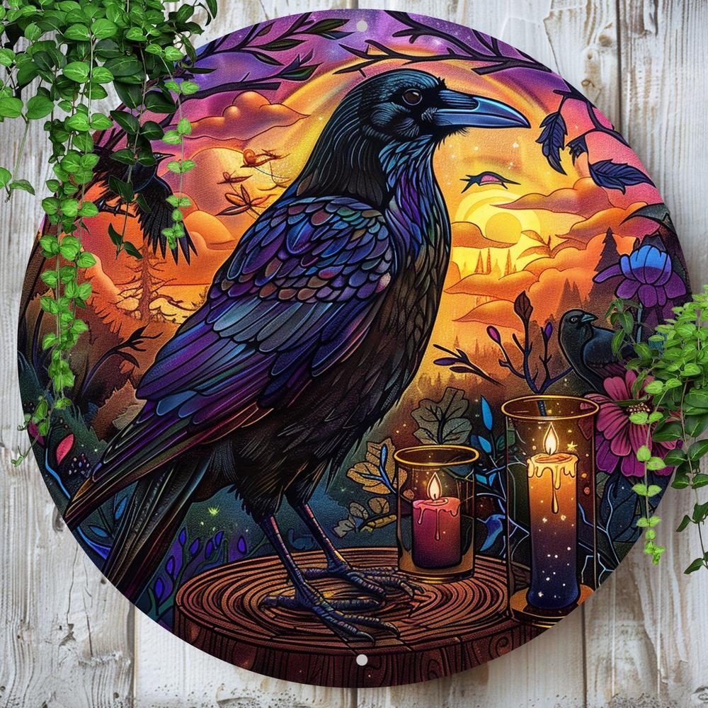 Dark Crow Metal Sign Black Raven Wall Sign Art-MoonChildWorld