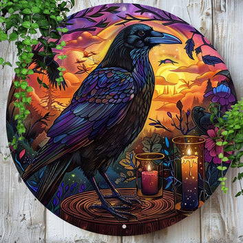 Dark Crow Metal Sign Black Raven Wall Sign Art-MoonChildWorld