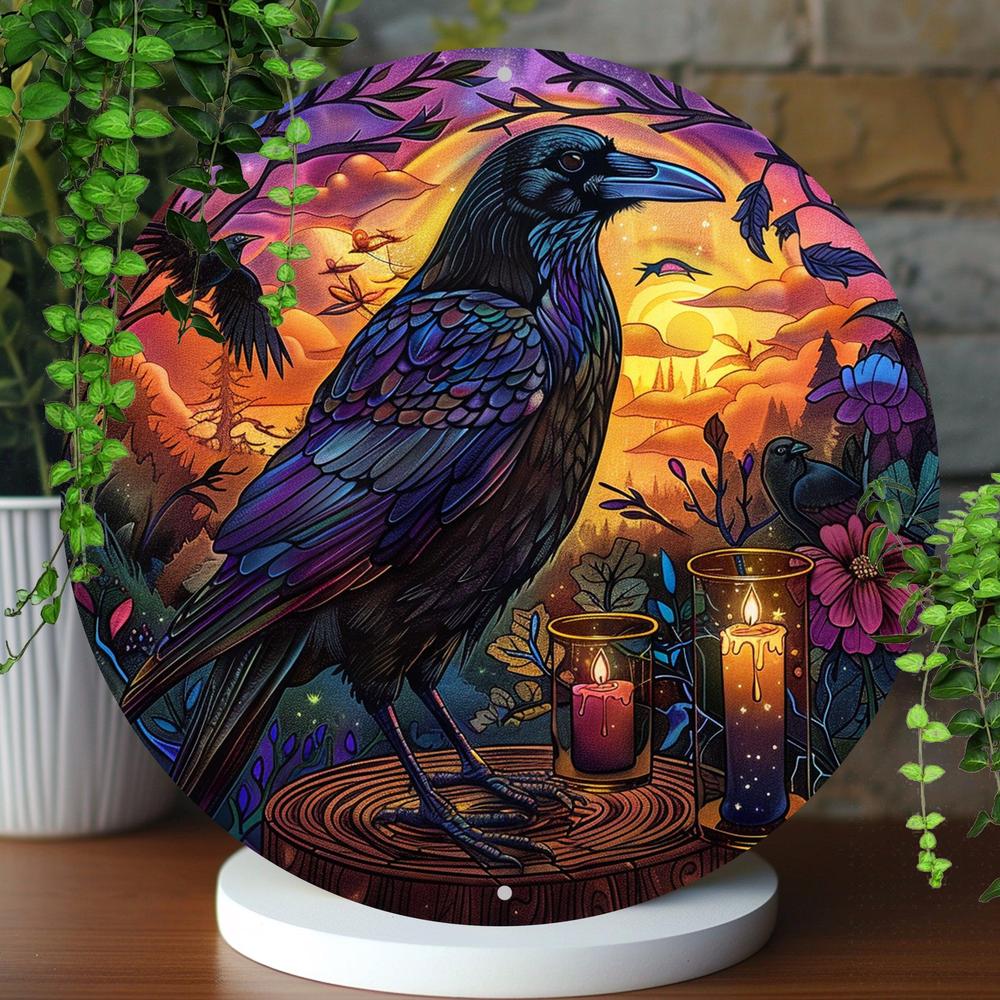Dark Crow Metal Sign Black Raven Wall Sign Art-MoonChildWorld