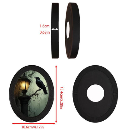Dark Crow Retro Witch Wall Art - Black Raven Gothic Wooden Oval Frame Halloween Wall Decoration-MoonChildWorld