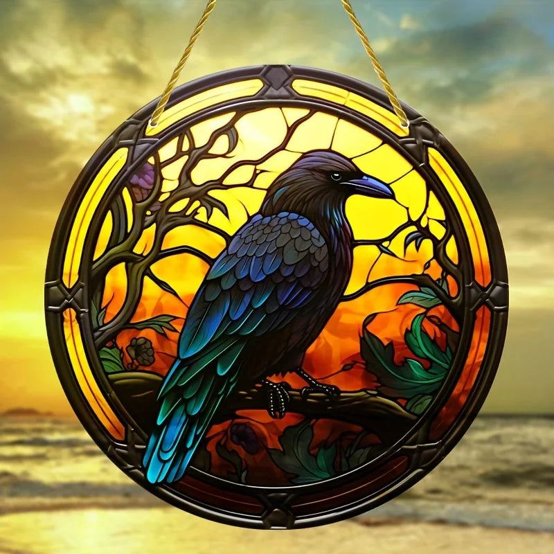 Dark Crow Suncatcher Gothic Raven Acrylic Round Sign-MoonChildWorld