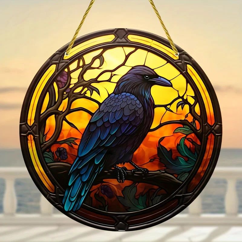 Dark Crow Suncatcher Gothic Raven Acrylic Round Sign-MoonChildWorld