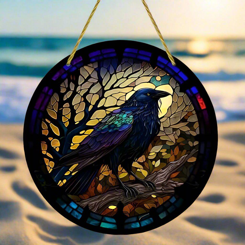 Dark Crow Suncatcher Gothic Raven Acrylic Round Sign-MoonChildWorld