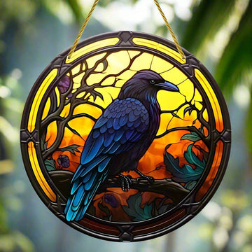 Dark Crow Suncatcher Gothic Raven Acrylic Round Sign-MoonChildWorld