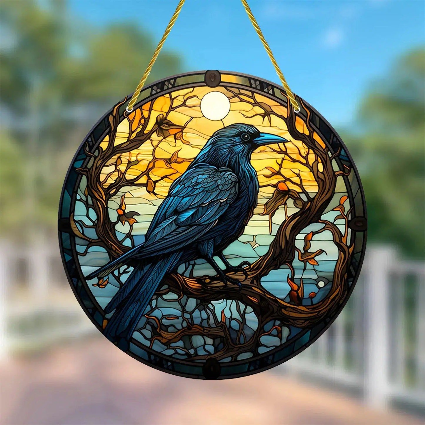 Dark Crow Suncatcher Raven Witch Acrylic Round Sign-MoonChildWorld