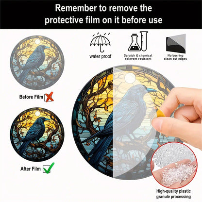 Dark Crow Suncatcher Raven Witch Acrylic Round Sign-MoonChildWorld