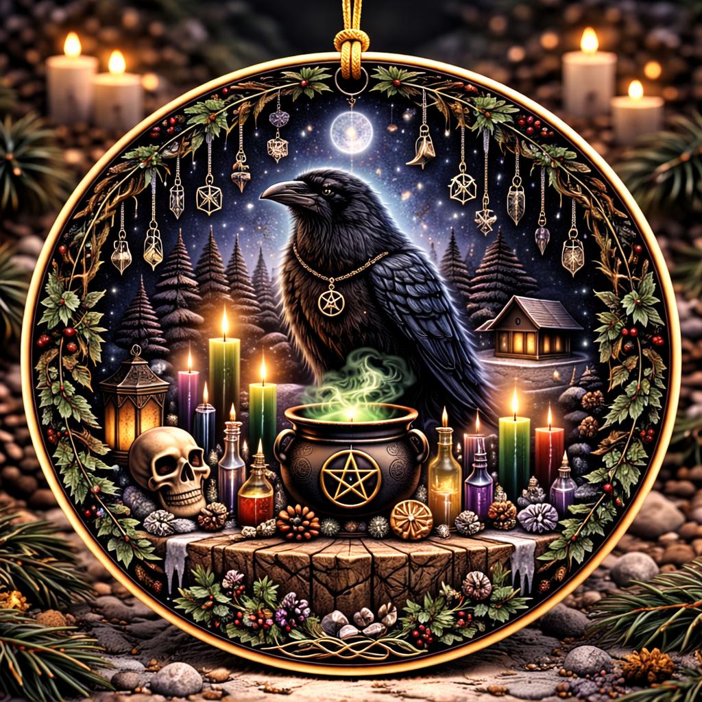Dark Crow Wicca Yule Ceramic Ornament – Witchy Raven Gothic Christmas Ornament-MoonChildWorld