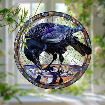 Dark Crow Window Art Black Raven Suncatcher Gothic Hanging Ornament-MoonChildWorld