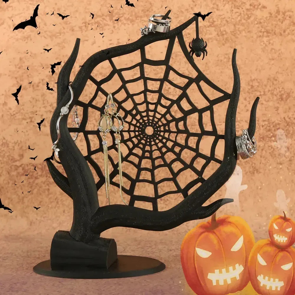 Dark Deadwood Spider Web Jewelry Display Stand - Witchy Gothic Home Decor-MoonChildWorld