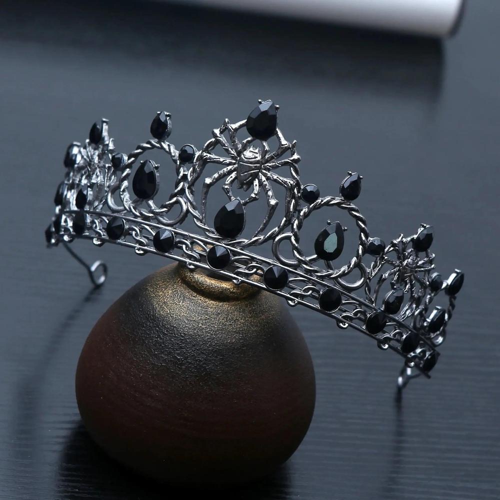 Dark Goddess Gothic Halloween Crown - Black Spider Web Witch Tiaras Hair Accessories Vampire Accessory-MoonChildWorld