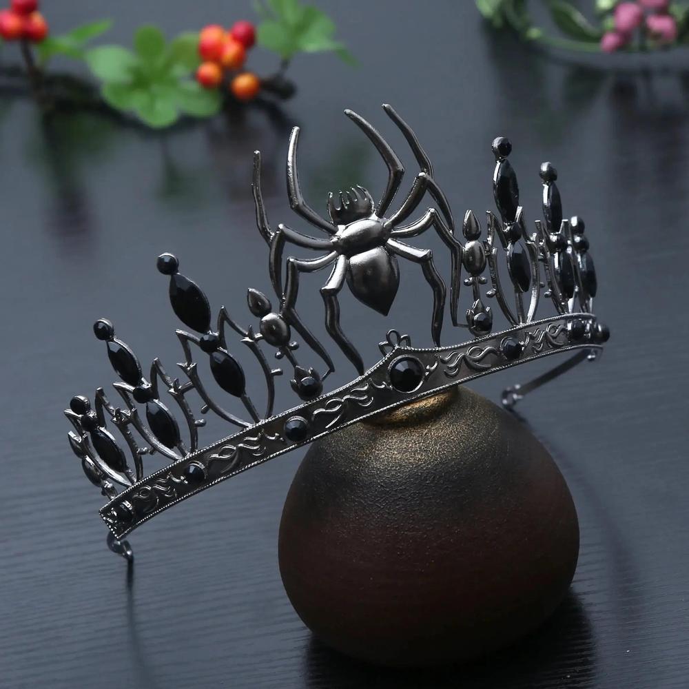 Dark Goddess Gothic Halloween Crown - Black Spider Web Witch Tiaras Hair Accessories Vampire Accessory-MoonChildWorld