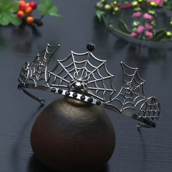 Dark Goddess Gothic Halloween Crown - Black Spider Web Witch Tiaras Hair Accessories Vampire Accessory-MoonChildWorld