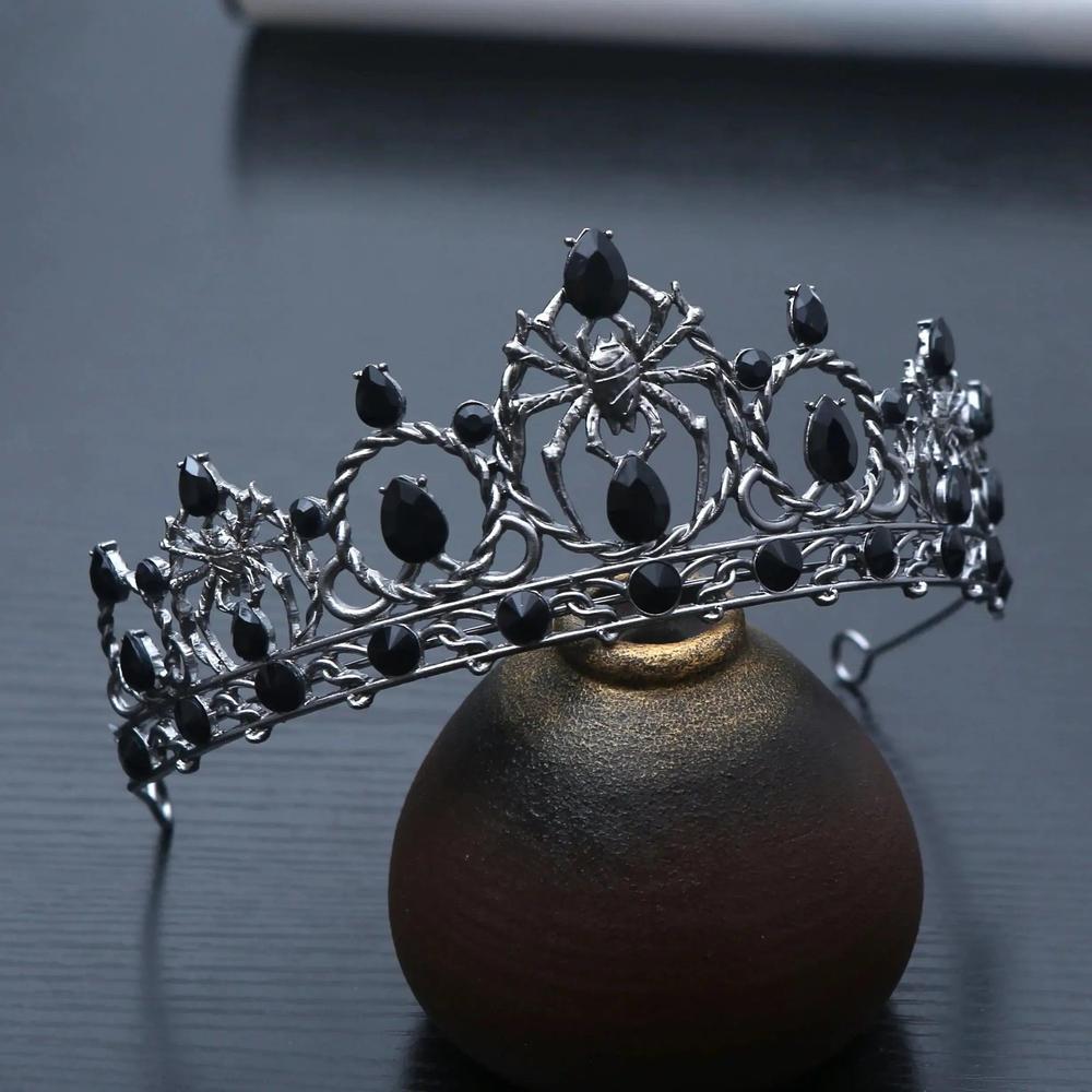 Dark Goddess Gothic Halloween Crown - Black Spider Web Witch Tiaras Hair Accessories Vampire Accessory-MoonChildWorld